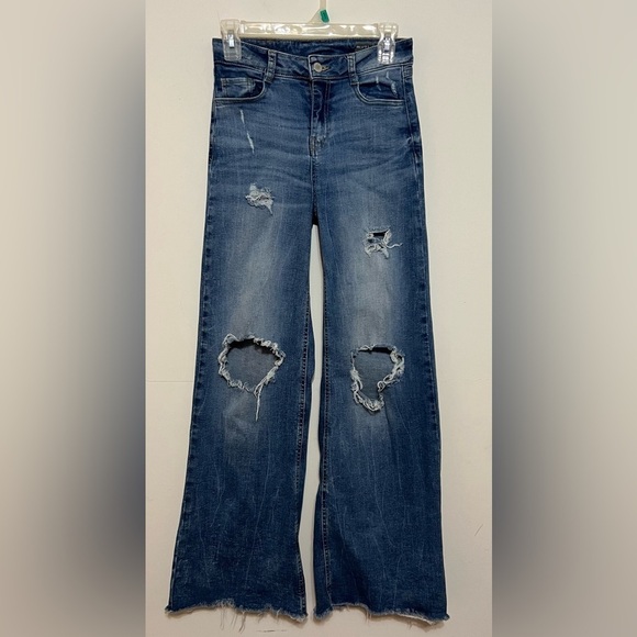 Koaj Palazzo Wide Leg High Rise Distressed Denim Jeans Size 6 - Picture 2 of 14